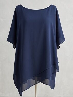 One World Blue Layered Chiffon Poncho Top Plus Size 3X Woman Lady